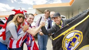 Aficionados del Atlético de Madrid y Real Madrid