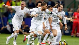 Jugadores del Real Madrid celebrando el título de Champions