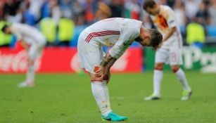 El defensor madridista, Sergio Ramos, lamenta la eliminación de España frente a Italia