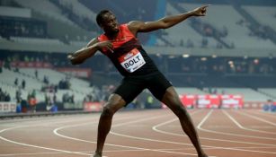 Usain Bolt tras ganar en la Liga Diamante