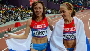 Marlya Savinova y su compañera celebran tras ganar una competencia