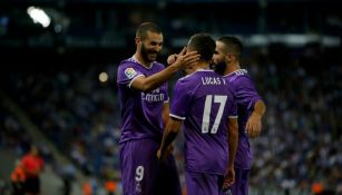 Benzema y compañía celebran un gol del Madrid