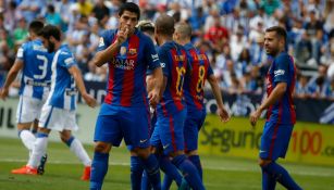 Suárez festeja un gol con Barcelona