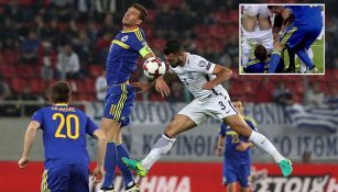 Edin Dzeko le bajó el short a Papastathopoulos en el juego Grecia vs Bosnia