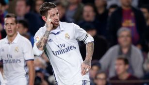 Sergio Ramos festeja el tanto de la igualada en el Clásico