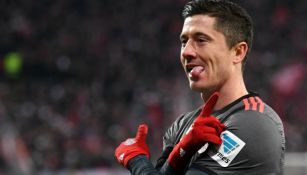 Lewandowski celebra una anotación con el Bayer Munich 