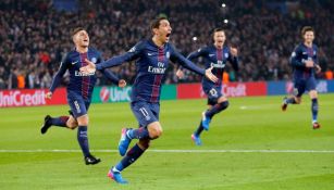 Ángel Di María celebra su primer gol contra el Barcelona 