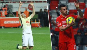 Aguilar y Triverio, celebrando un gol en el Clausura 2017