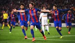 Sergi Roberto festeja el gol del triunfo contra el PSG 