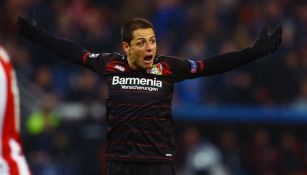 Javier Hernández grita durante un juego del Leverkusen