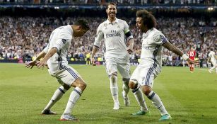 Cristiano Ronaldo y Marcelo festejan el tercer gol contra Bayern Munich