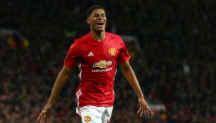 Marcus Rashford celebrando el tanto de la victoria para el Manchester United