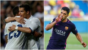 Cristiano y Luis Suárez celebran un gol con sus respectivos clubes