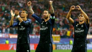 Cristiano, Ramos y Lucas Vázquez celebran en el Calderón