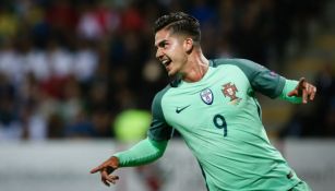 André Silva celebra un gol con Portugal 