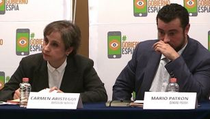 Carmen Aristegui y Mario Patrón en conferencia de prensa sobre el informe #GobiernoEspía
