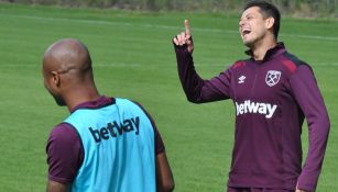 Hernández, durante un entrenamiento con los Hammers 