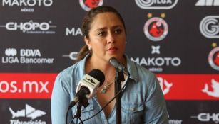 Melissa Núnéz, durante una conferencia de prensa con Veracruz