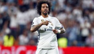 Marcelo celebra una anotación con el Real Madrid 