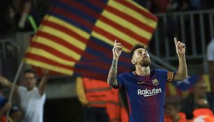 Messi celebra el gol con el Barcelona