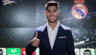 Marco Asensio, durante su acto de renovación con el Real Madrid 