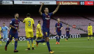 Busquets celebra el primer gol del encuentro