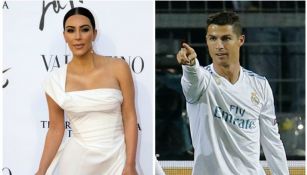 Kim Kardashian en una alformbra roja y CR7 en un juego del Real Madrid