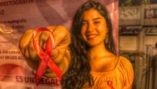 Una joven con un moño rosa en la campaña contra el cáncer de mama