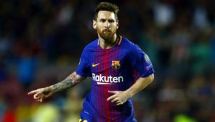 Messi festeja gol durante partido de la Champions League 