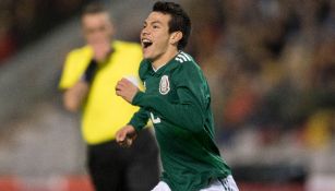 Hirving Lozano grita uno de sus goles frente a Bélgica