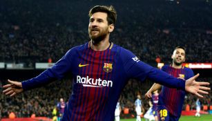 Messi festeja su anotación en Copa del Rey 