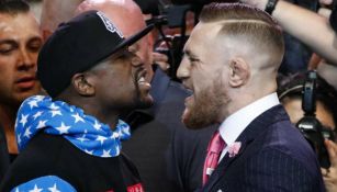 Mayweather y McGregor durante la presentación de su pelea