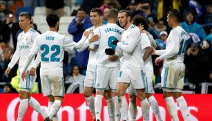 Cristiano Ronaldo festeja con sus compañeros unos de sus goles vs Getafe