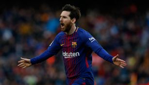 Lionel Messi celebra un gol con el Barcelona 