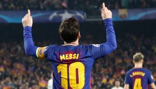 Messi celebra uno de sus goles frente al Chelsea