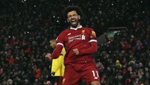 Mohamed Salah festeja un gol con el Liverpool