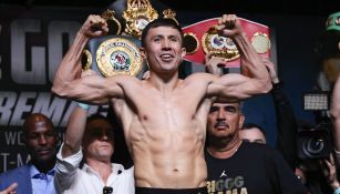 Golovkin, en la ceremonia de pesaje de su pelea vs Canelo en 2017