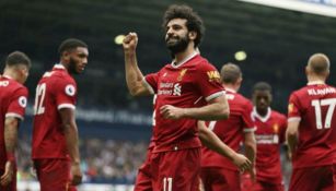 Salah festeja un gol con el Liverpool