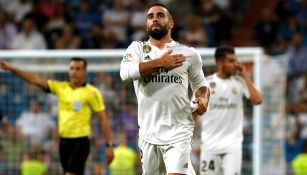 Carvajal celebra el primer gol del Real Madrid en la Temporada 2018-19