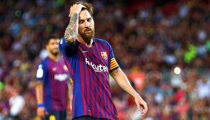 Lionel Messi lamenta una acción con el Barcelona