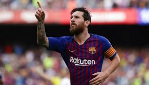 Messi celebra gol contra Huesca en Camp Nou 