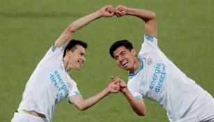 Lozano y Guti celebran un gol con el PSV Eindhoven