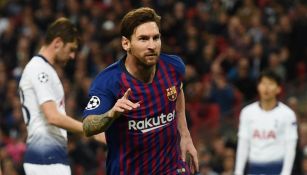 Messi festeja un gol con el Barcelona