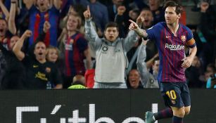 Messi, celebra anotación con el Barcelona 