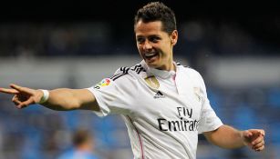 Javier Hernández celebra un gol con el Real Madrid