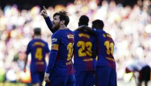 Messi festeja gol con Barcelona