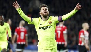Lionel Messi festeja gol con el Bracelona