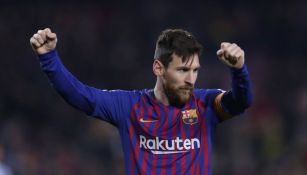 Messi festeja un gol con el Barcelona