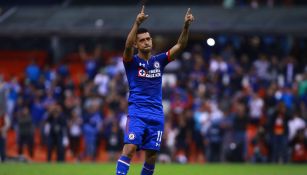 Elías Hernández, celebra durante un duelo de La Máquina