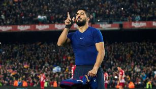 Luis Suárez festeja gol contra el Atlético de Madrid 